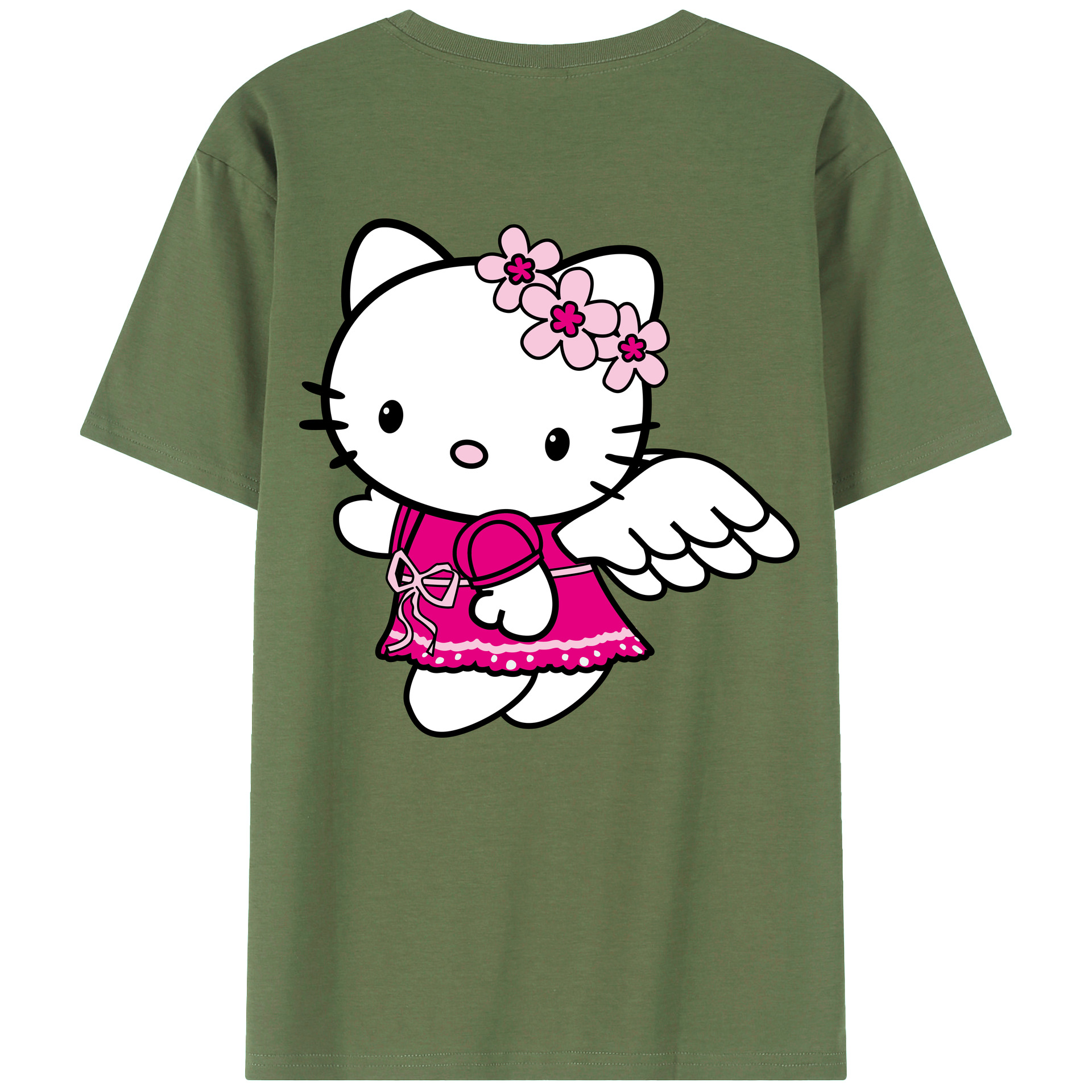 （画像用） Hello Kitty ハローキティ 綿100％ メンズ半袖Tシャツ（バックプリント） 通気性